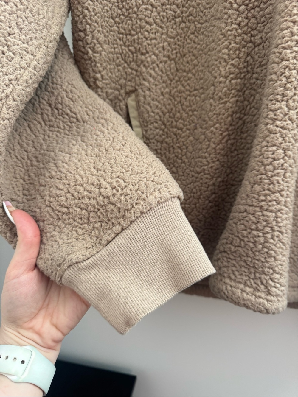 Men’s Goodfellow Cozy Teddy Sherpa Quarter-Zip Pullover - Taupe - Picture 8 of 8